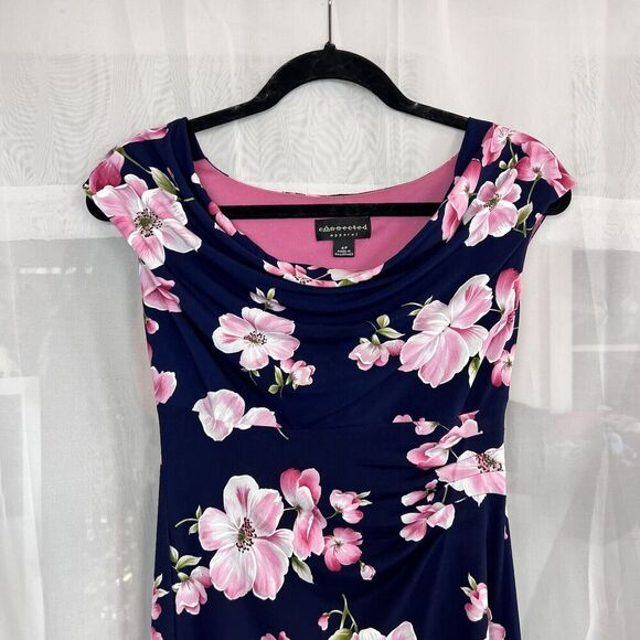 Vintage y2k Connected apparel floral print boat neck short dress sz 4p wedding - Picture 2 of 9